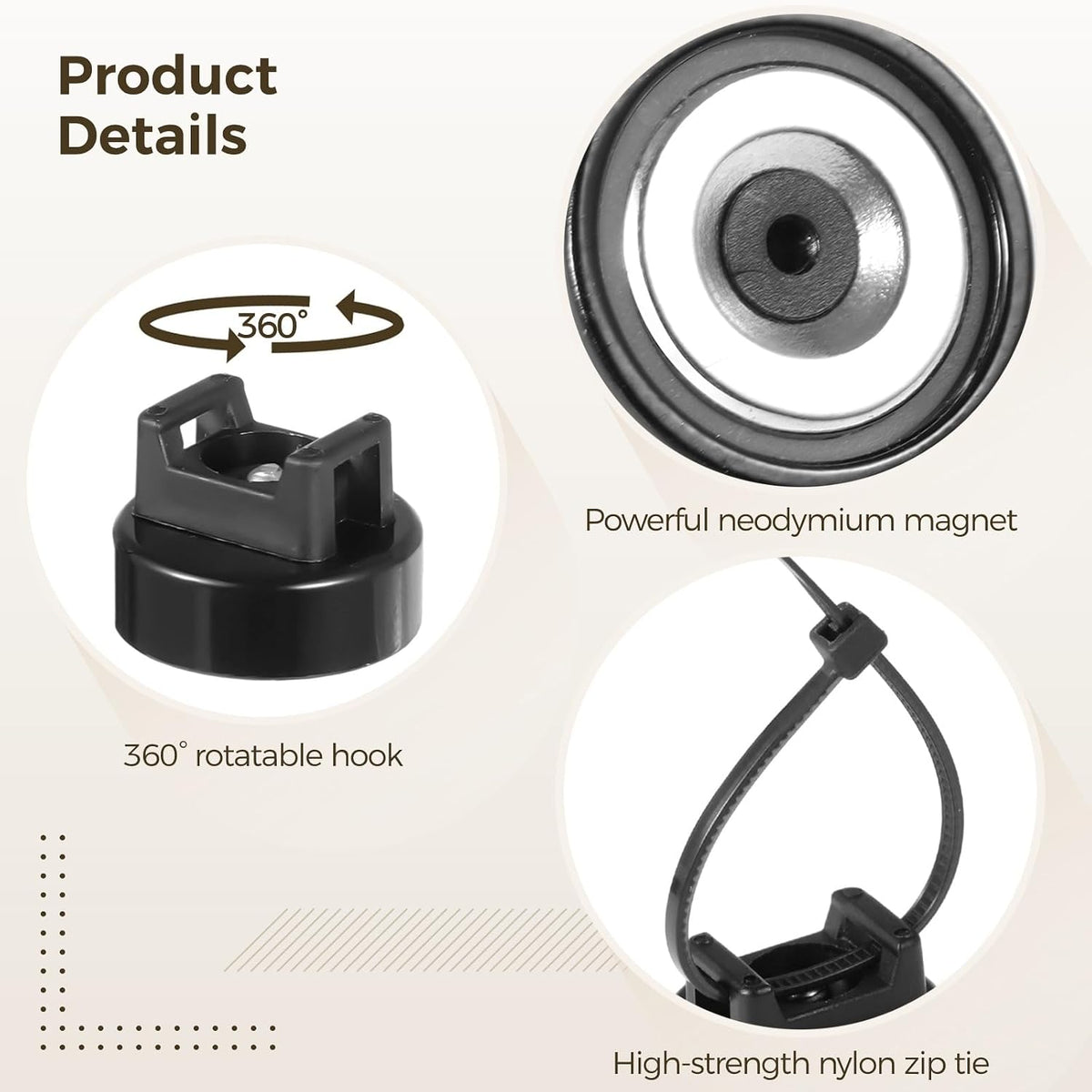 Magnetic Cable Zip Tie Mounts, 50 Pcs Magnets with 200 Pcs Cable Zip Ties, Mu...