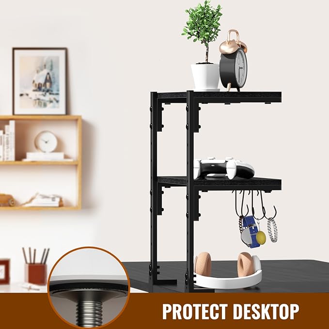 AUATRONNE Clamp-on Desk Shelf, 13 inch Above or Below Desk 2-Tier Shelving - Image 5
