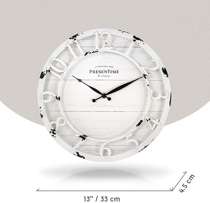 Presentime & Co 13" Farmhouse Series Wall Clock, Quartz Movement, Shiplap Style - Image 4