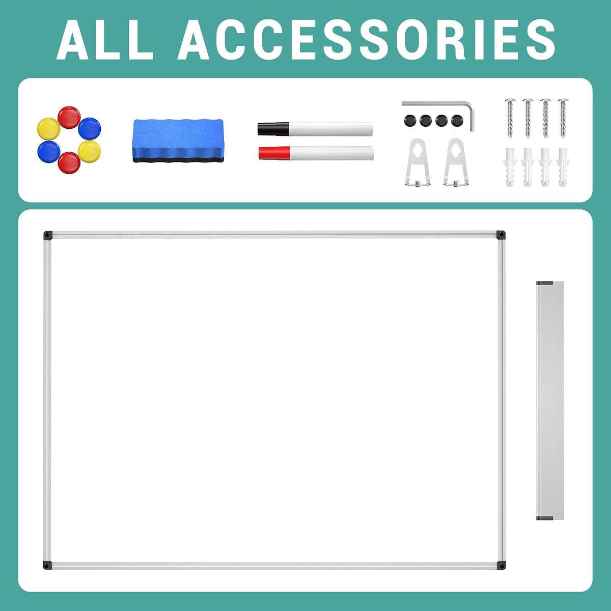 Magnetic Dry Erase White Board - 46 x 33 Inch Wall Mounted Large Whiteboard