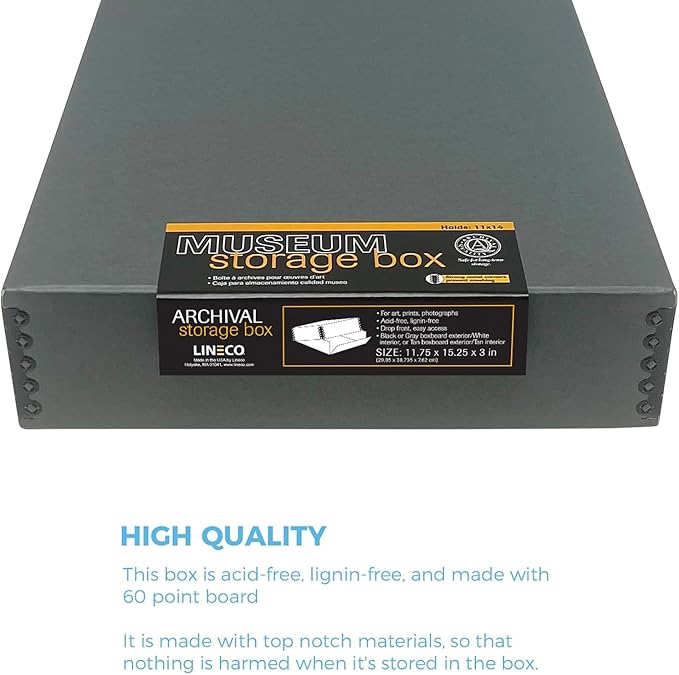 Lineco Museum Archival Storage Box, 11.75x15.25x3 in. Drop Front Design. - Image 4
