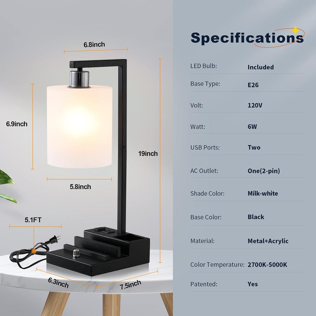 Bedroom Lamps for Nightstand, 3 Color Temperature Nightstand Lamp Bedside Lam...