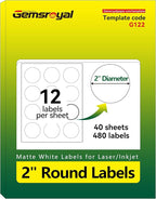 Gemsroyal 2 Inch Round Labels Printable, Matte White Printable Stickers by Gemsroyal