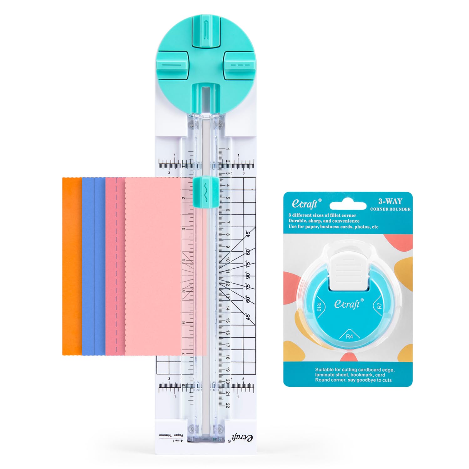 Paper Trimmer Craft Paper Cutter-4 Style Multi-Function Scrapbooking Tool & Paper Corner Rounder Punch-3 in 1 (R4mm R7mm R10mm)