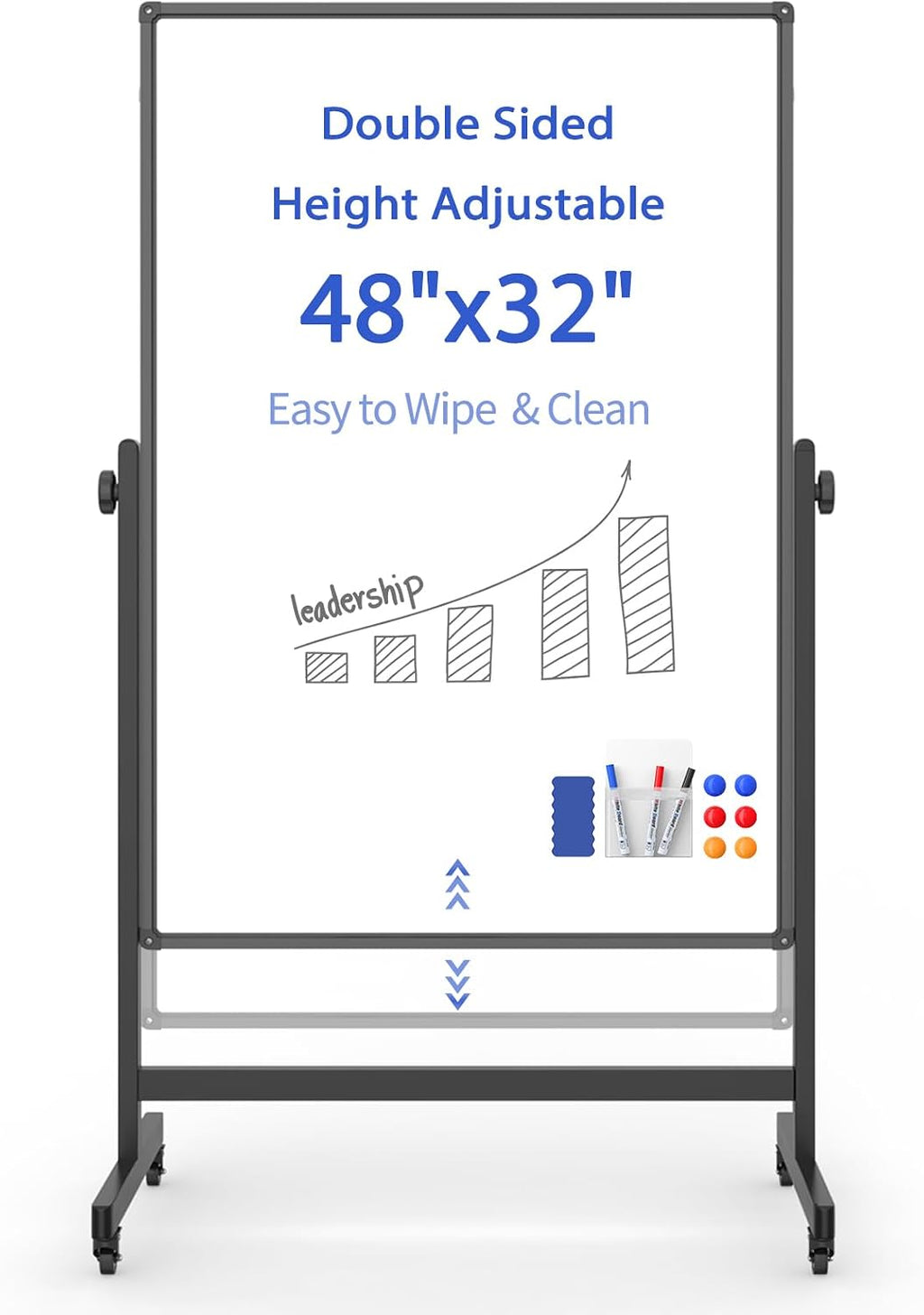 Rolling Whiteboard on Wheels, Double-Sided Magnetic Dry Erase Board
