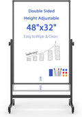Rolling Whiteboard on Wheels, Double-Sided Magnetic Dry Erase Board