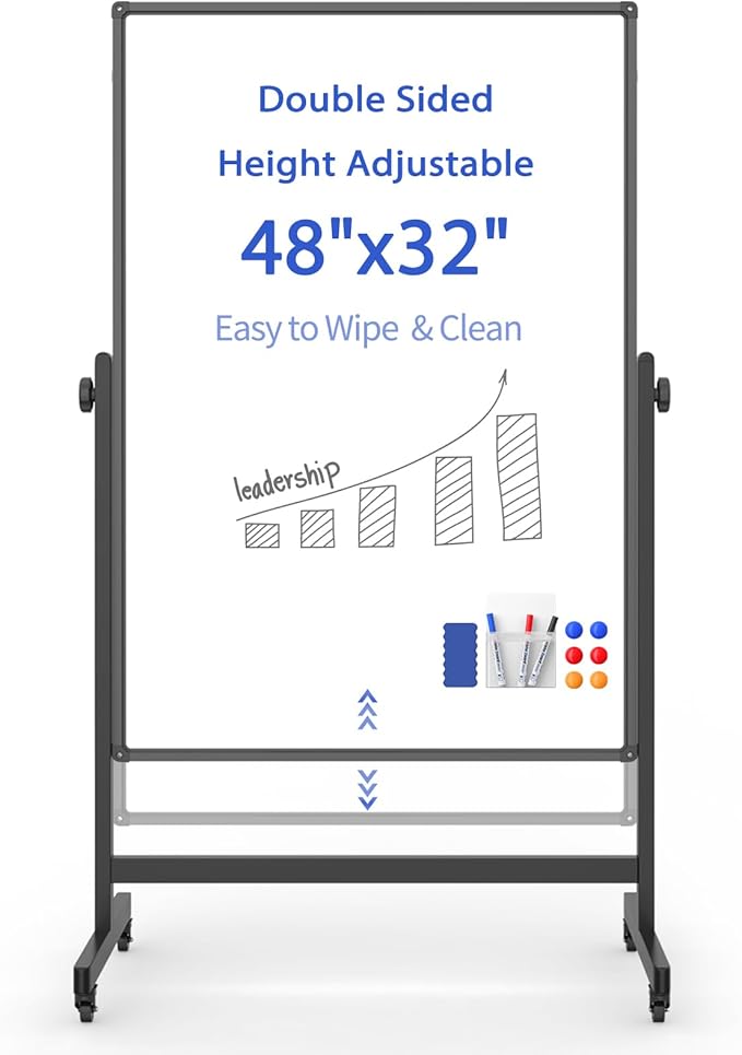 Rolling Whiteboard on Wheels, Double-Sided Magnetic Dry Erase Board by WOREEY