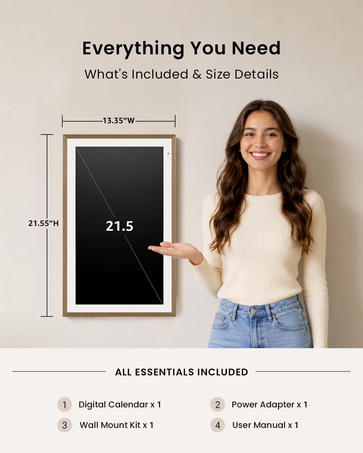 Apolosign 21.5-inch Digital Calendar, No-Subscription, Smart Wall Planner wit...