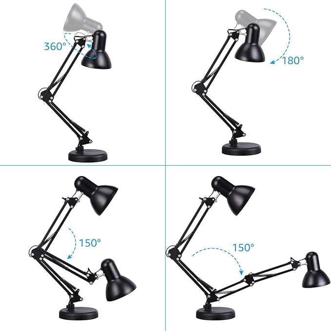 TORCHSTAR Metal Desk Lamp with Clamp, Swing Arm, Architect Adjustable Gooseneck - Image 5