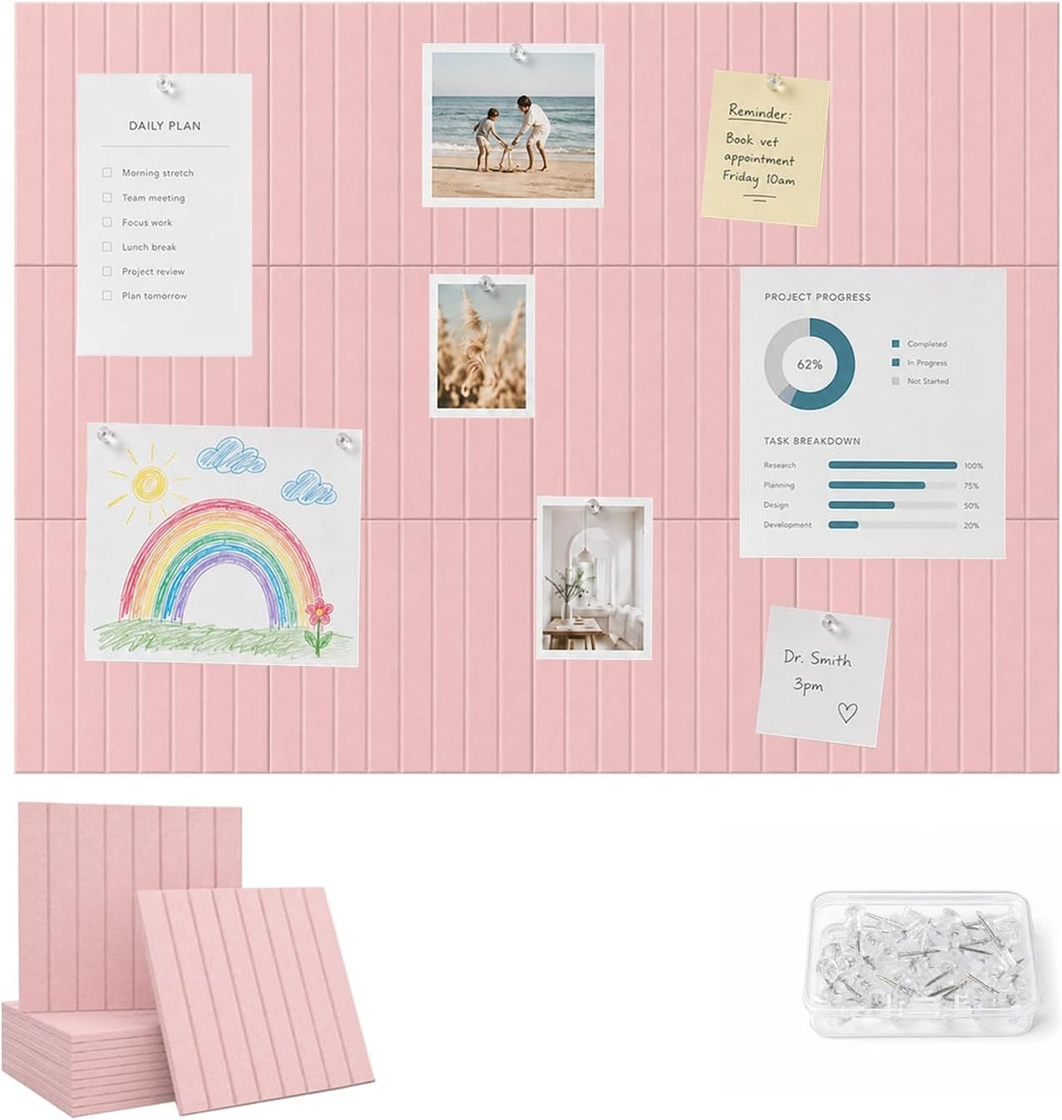 48" x 36" Large Felt Bulletin Board, Bold-Stripe 12-Pack Cork Board...