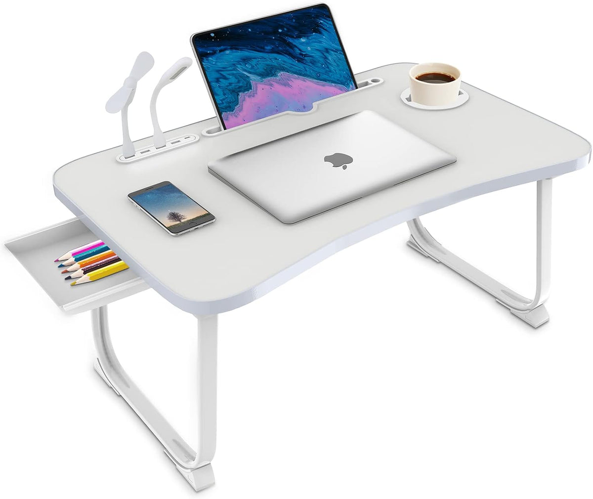 Fayquaze Laptop Bed Desk, Portable Foldable Lap Bed Table with USB Charge Por...