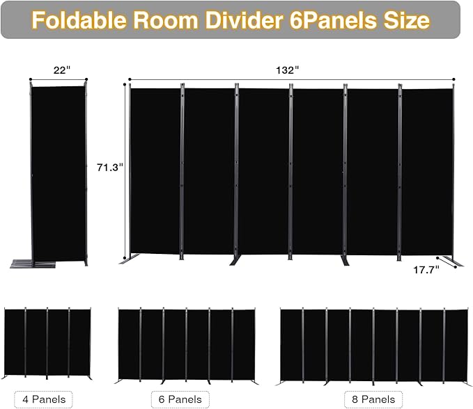 CHOSENM Room Divider, 6 Panel Folding Privacy Screens - Image 2
