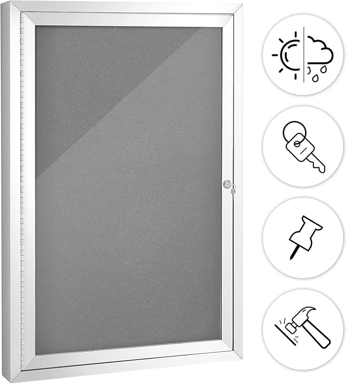 SWANCROWN Enclosed Bulletin Board Grey Felt Displays Boards Weather Resistant by SWANCROWN