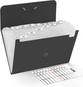 SKYDUE Expanding File Folde rwith 13 Pockets, Accordion File Organizer fits for A4/Letter Sized Paper, Accordion Folder with Labels - Document Receipt Organizer for Office, School, Home Blak
