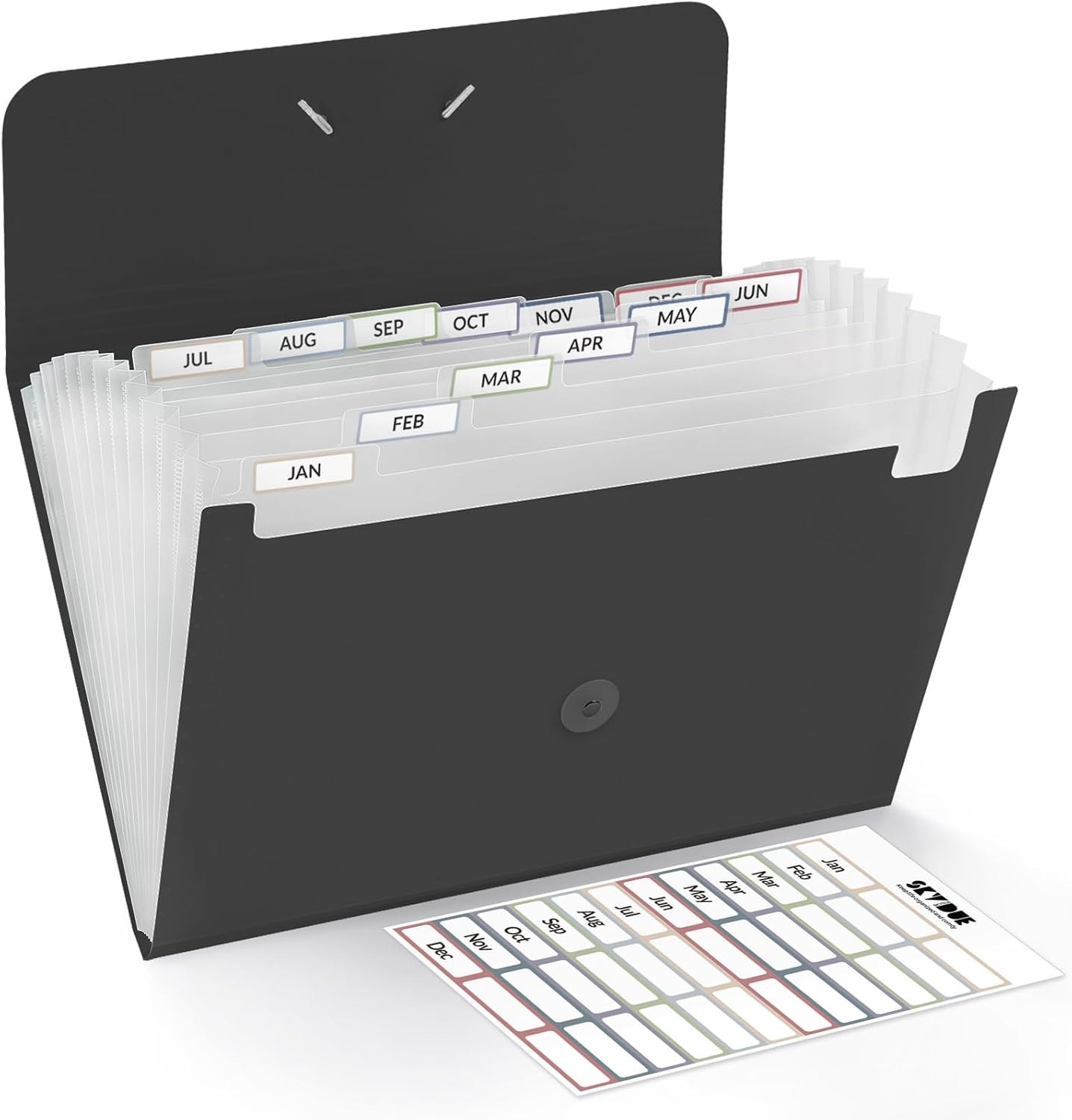 SKYDUE Expanding File Folde rwith 13 Pockets, Accordion File Organizer fits for A4/Letter Sized Paper, Accordion Folder with Labels - Document Receipt Organizer for Office, School, Home Blak