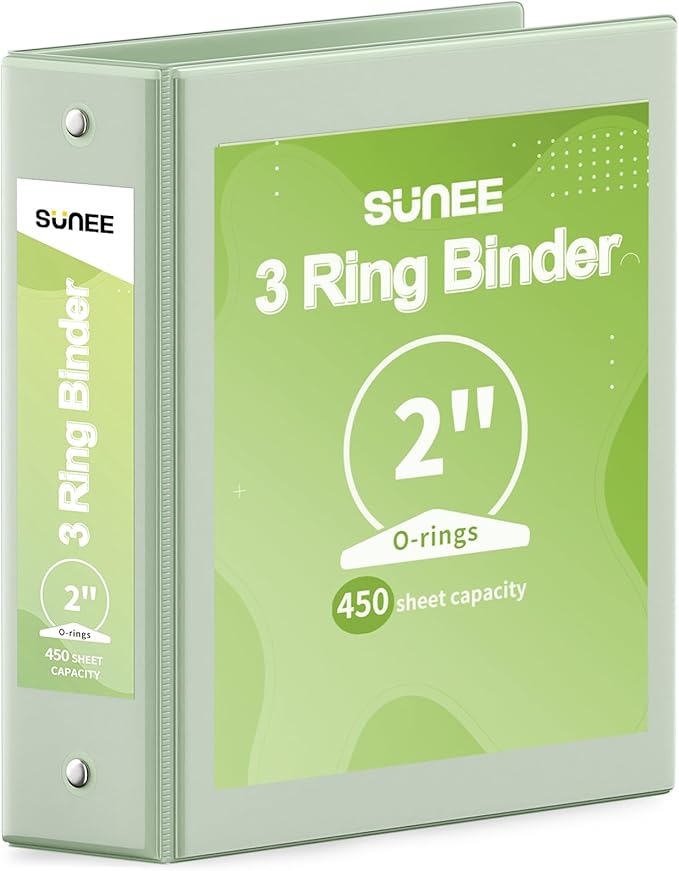 SUNEE 3 Ring Binder 2 Inch 1 Pack, Sage Green by SUNEE