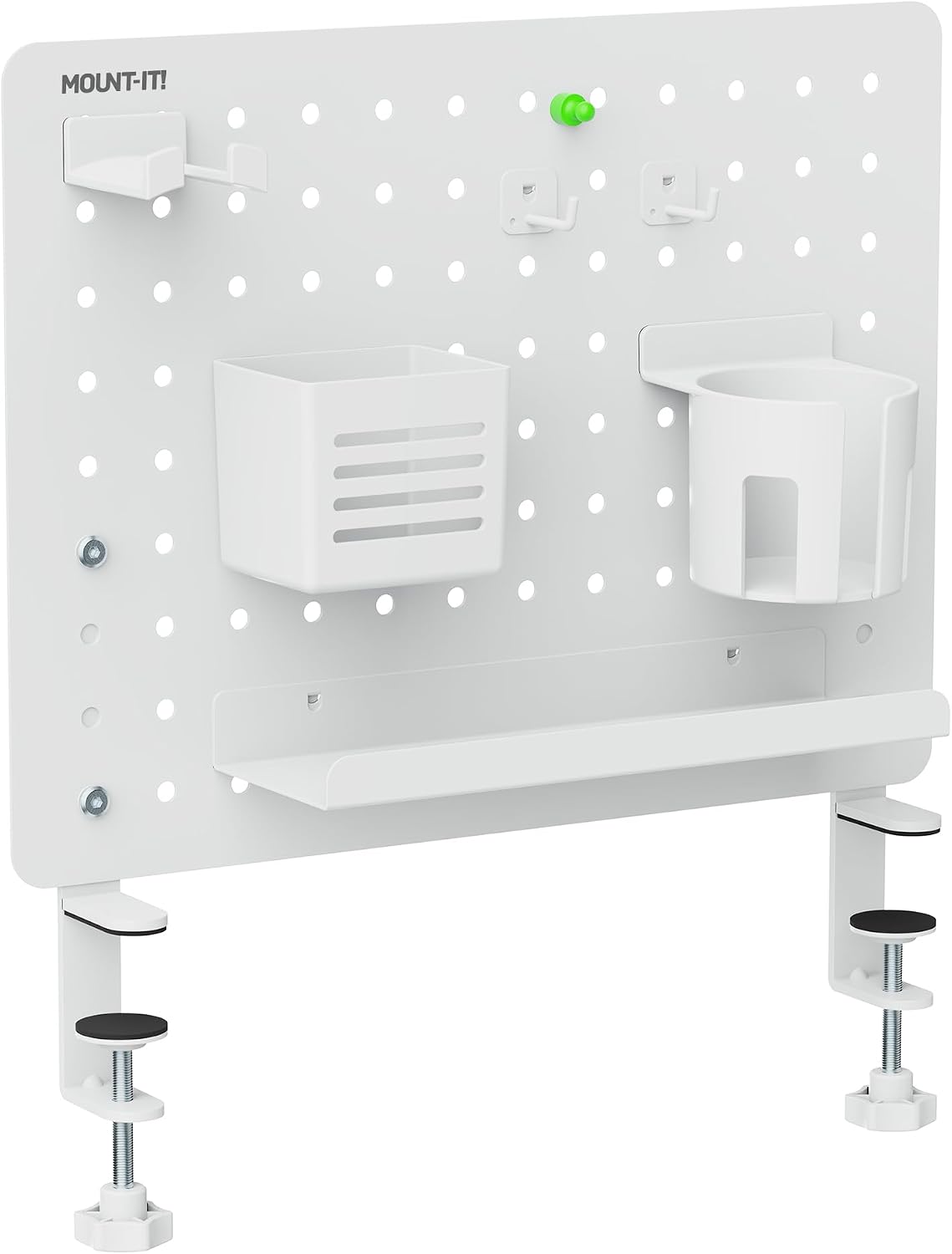 Mount-It! Clamp-On Desk Pegboard Organizer, White