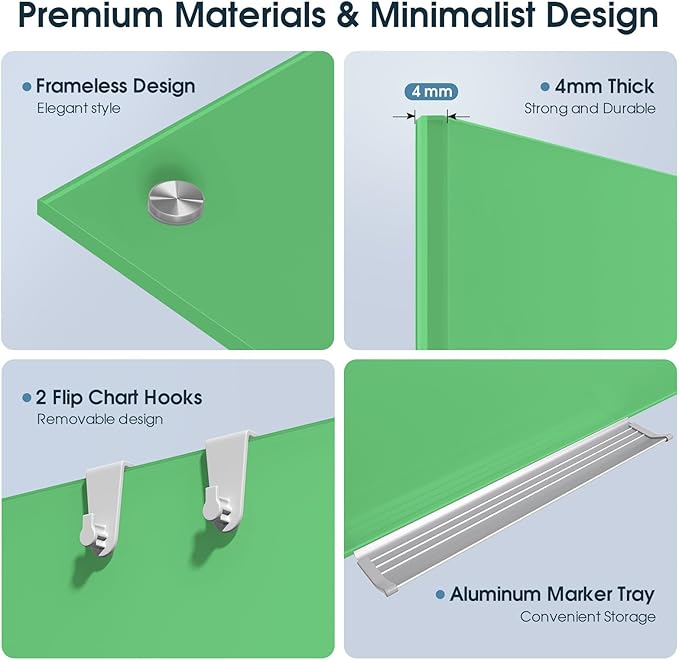 MaxGear Glass Whiteboard, Tempered Magnetic Dry Erase Board Green, Frameless - Image 2