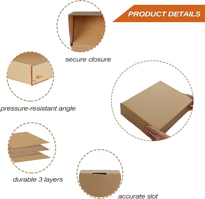 PHAREGE 12x9x3 inch Shipping Boxes Bulk 20 Pack Brown, Tab Lock Tuck Top Mailer - Image 3