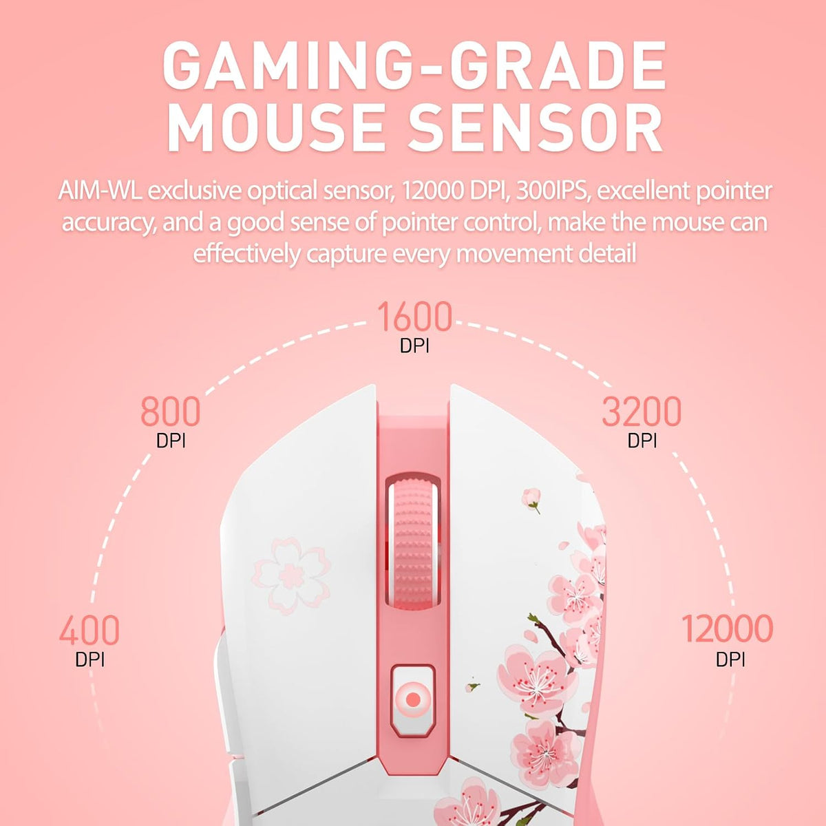DAREU Sakura Pink Wireless Gaming Mouse with Charging Dock Rechargeable RGB,1...