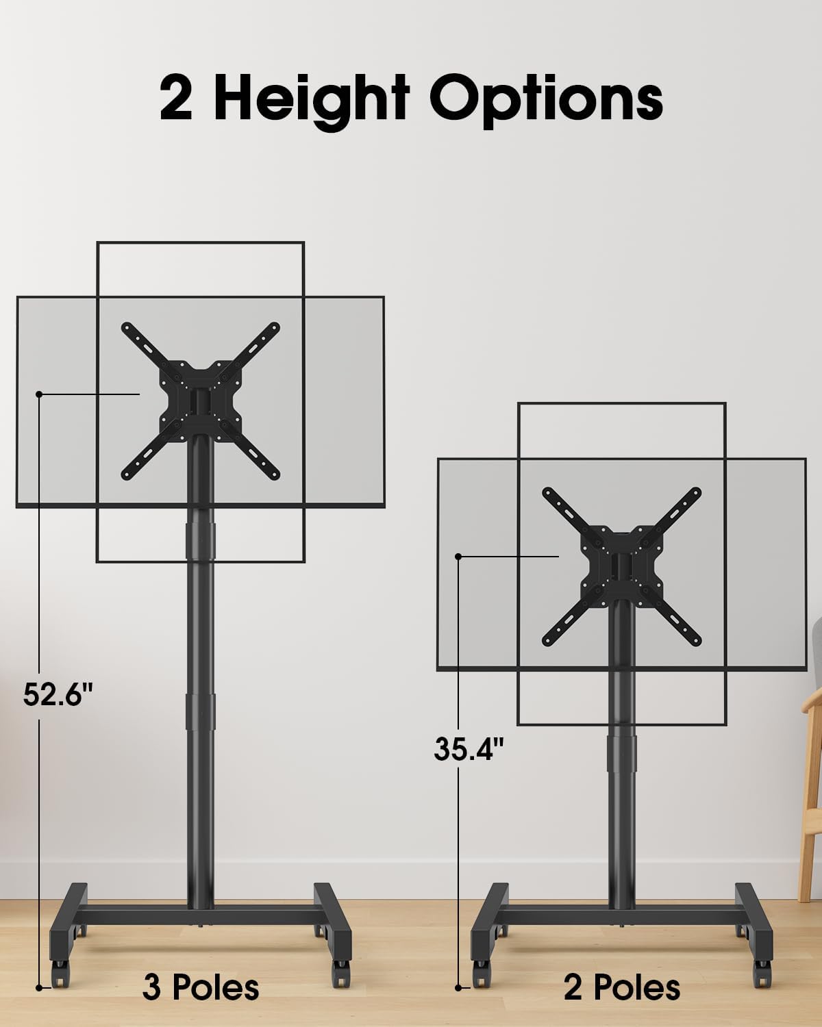 Rolling TV Stand for 13-65 Inch TVs/Screens, Sturdy 50mm Support Pole
