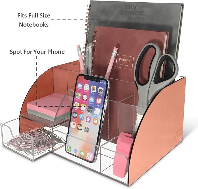 My Space Organizers Rose Gold Desk Organizer, 9 Compartments, Office Supplies - Image 3