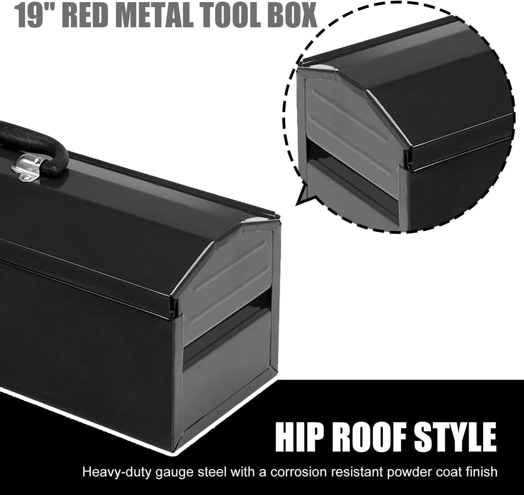 19" portable tool box, metal tool box, ideal showing dimensions