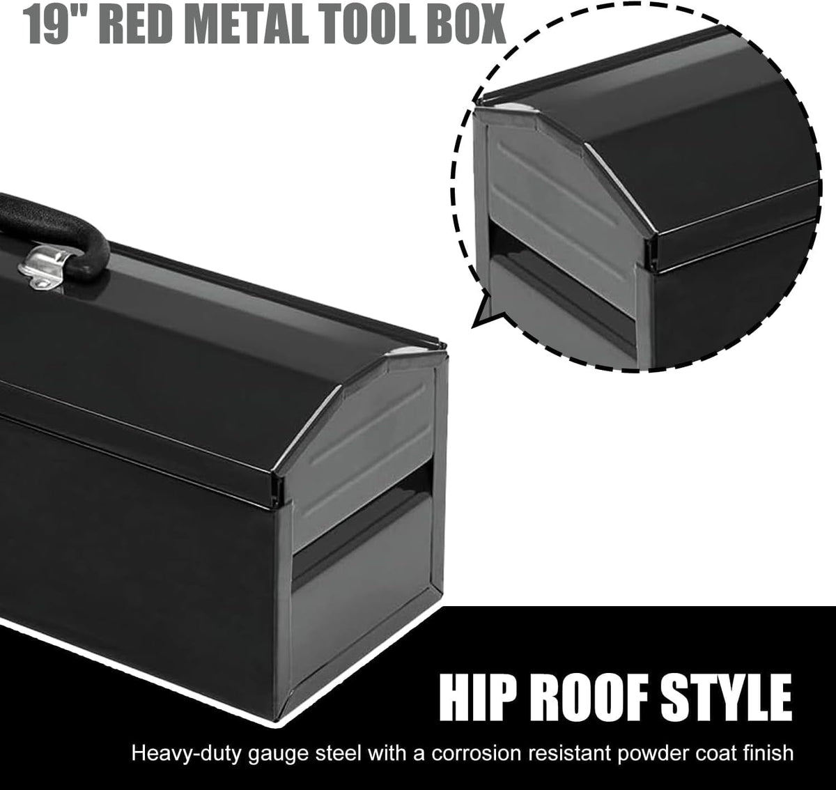 19" portable tool box, metal tool box, ideal showing dimensions