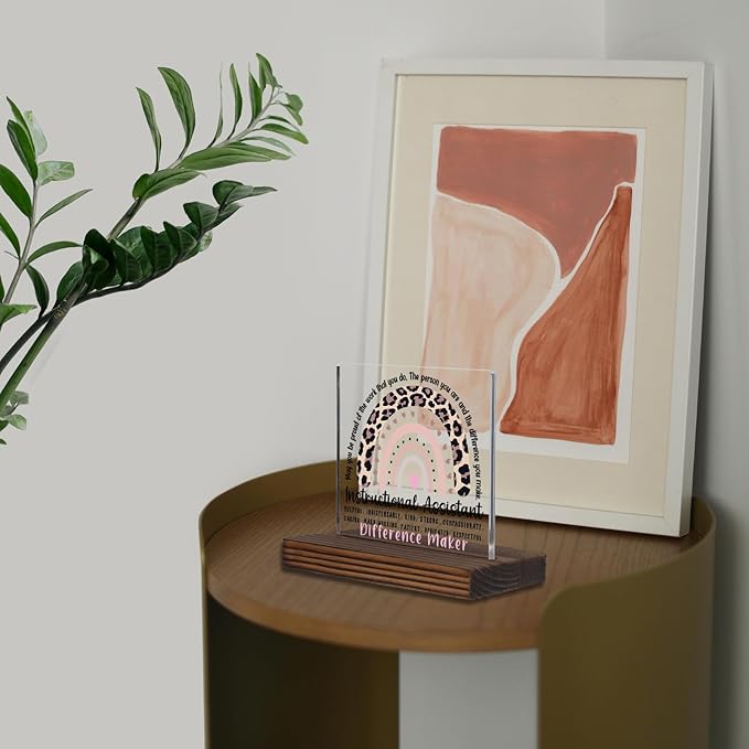Instructional Assistant Appreciation Desk Decor Sign, Leopard Rainbow - Image 5