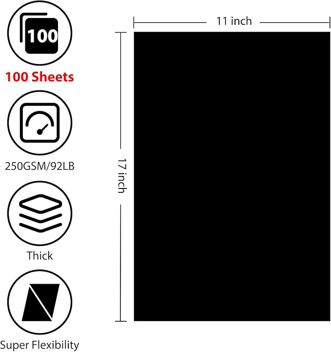 OcePor 100 Sheets Black Cardstock 11” x 17”, 92lb/250gsm Card Stock, Thick Card - Image 2