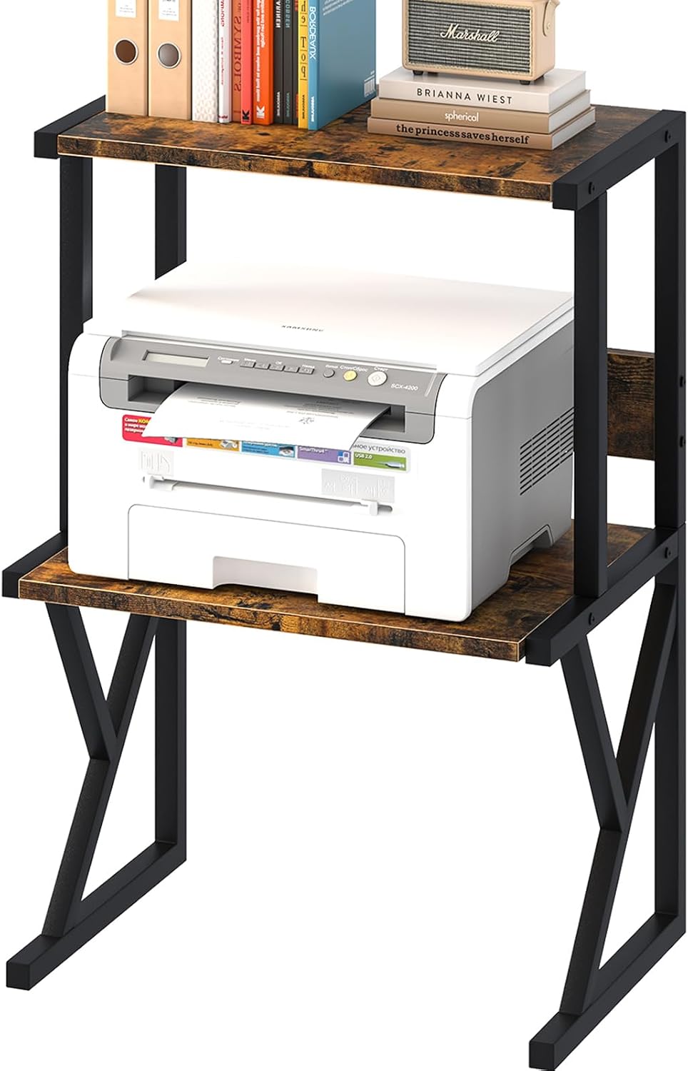 aboxoo Printer Stand for Desk to Save Space, Metal+Wood for Home Office