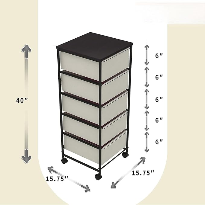 CASUNER Small Cabinet with Drawers Rolling 5 Drawer Mobile File Cabinet - Image 3