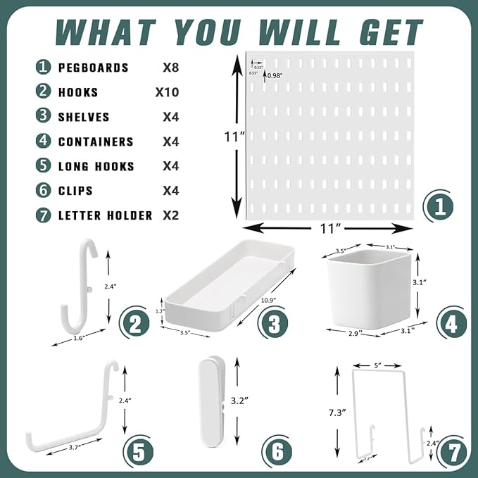 MULSAME Pegboard Combination Kit, 25.2" x 50.4" Wall Mounted Storage Set - Image 4