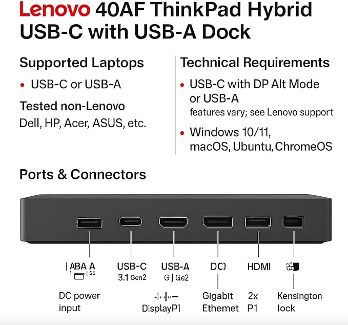 40AF0135US Lenovo Docking Station Dual Monitor Hybrid USB-C - Image 7