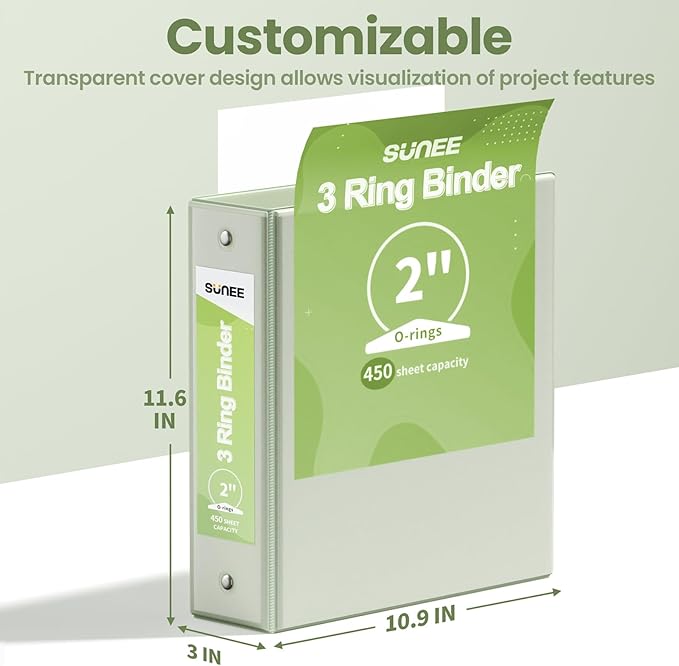 SUNEE 3 Ring Binder 2 Inch 1 Pack, Sage Green - Image 7