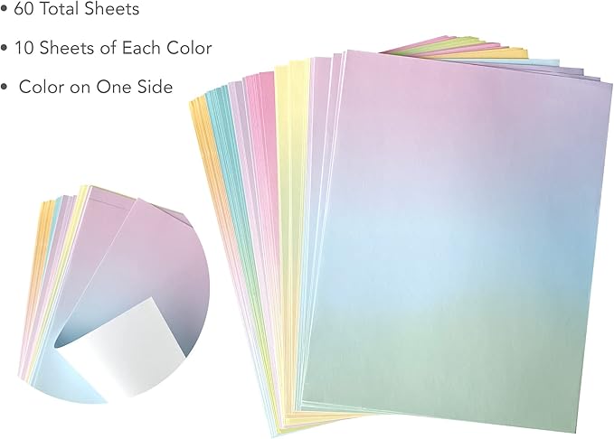 Pastel Gradient Paper Stationery, Aesthetic Paper 8.5 x 11 Inches, 60 Sheets - Image 3