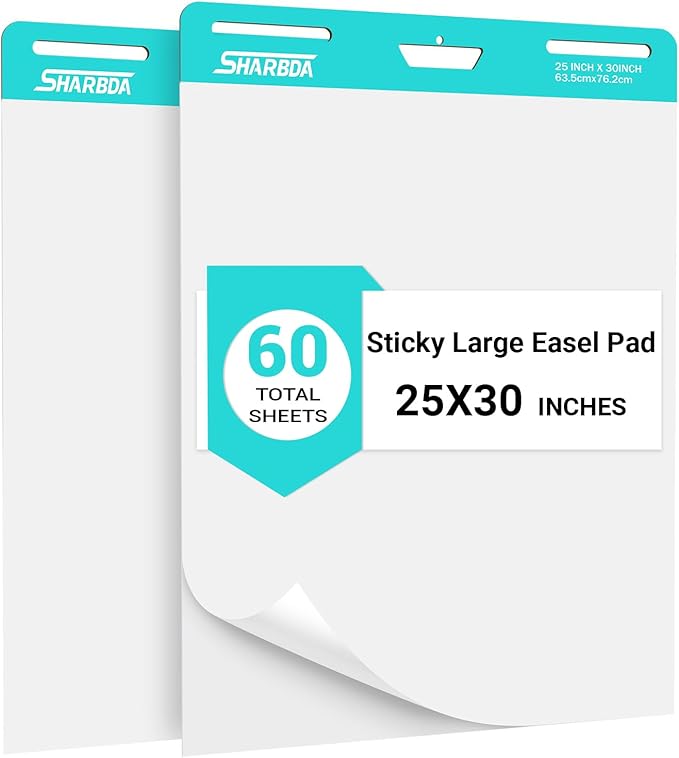 SHARBDA Sticky Easel Pad, 25 in x 30 in, Flip Chart Paper, Sticky Chart Paper by SHARBDA