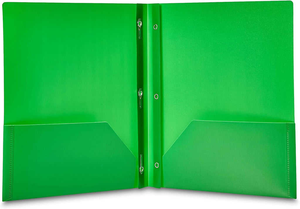 Amazon Basics Heavy Duty Plastic Folders with 2 Pockets for Documents, Letter Size Paper, School Supplies Organization, Assorted Colors, Pack of 24