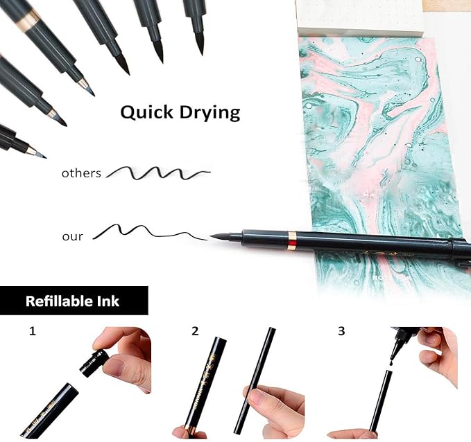 Rilanmit Hand Lettering Pens, Refillable Calligraphy Pens Brush Marker Pens Set - Image 3