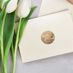 Brown Kraft Floral Thank You Stickers / 1000 Thanks Flowers Labels Roll / 1.5" Round Envelope Seals/Made in The USA