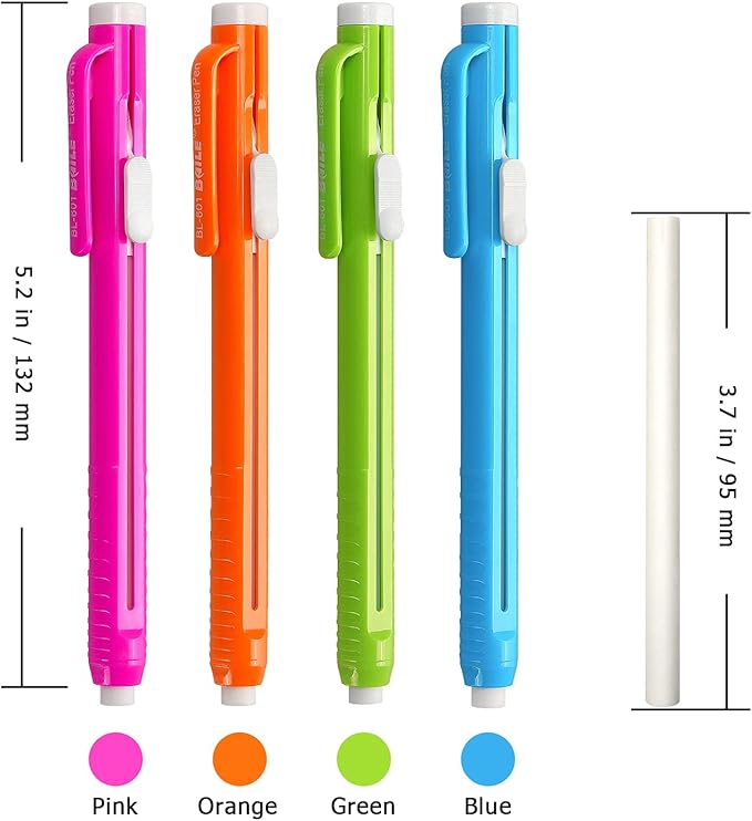 Retractable Mechanical Eraser Pen, Pen-Style Erasers Assorted Color, 4 Pack - Image 2