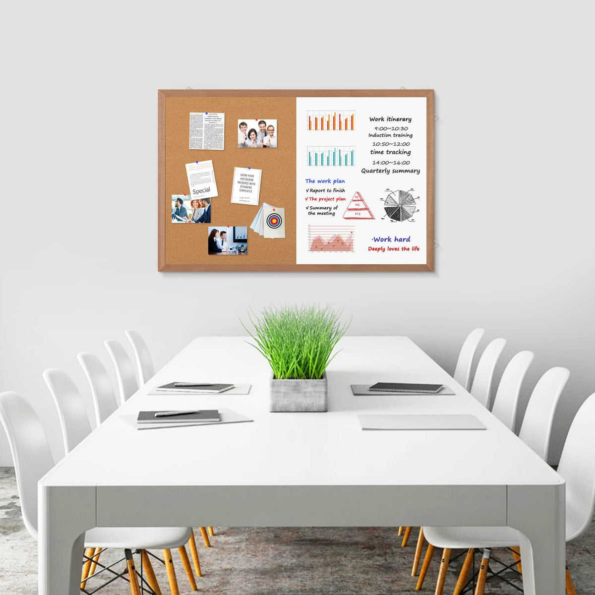 Combination Magnetic Whiteboard Cork Bulletin Board, 36x24 Inches Combo Dry E...