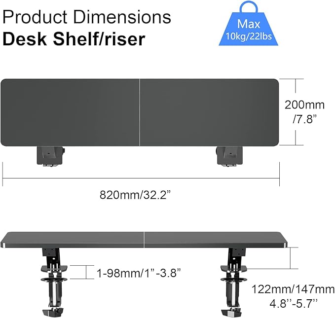 suptek Clamp-on 32 Inch Dual Monitor Desk Mount Riser Shelf Computer Stands - Image 2