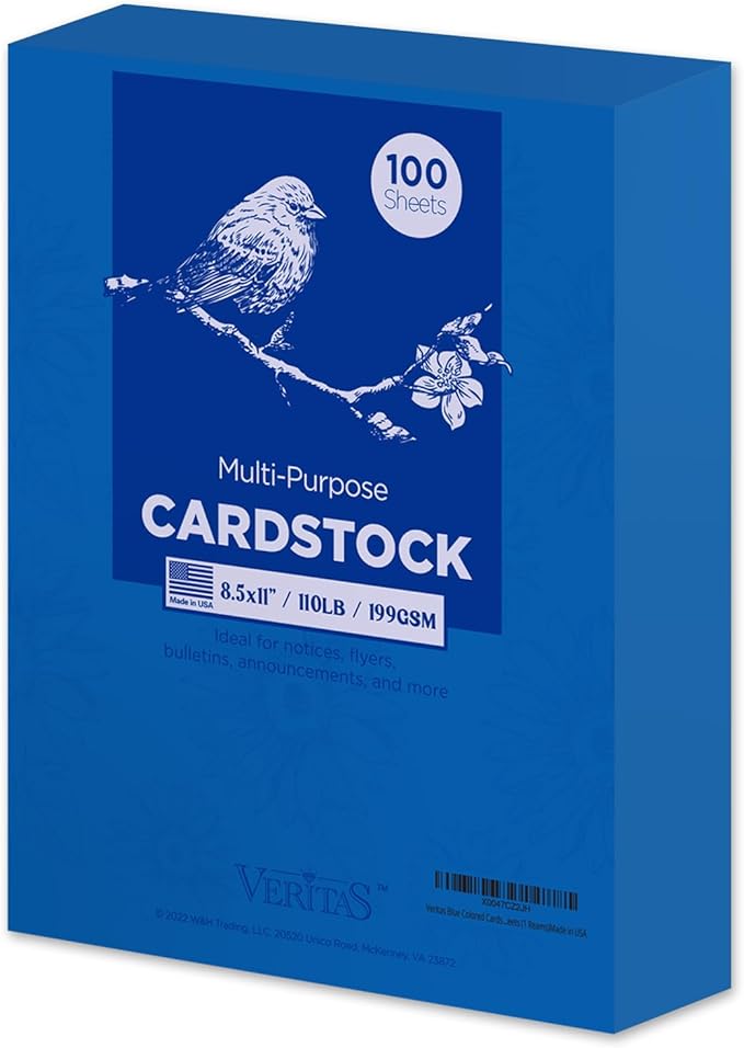 Veritas Blue Colored Cardstock, 8.5" x 11" Colored Copy paper, 110LB/199GSM by WritePads