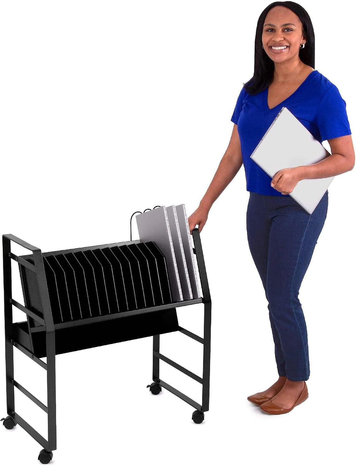 Line Leader 16-Device Charging Cart for Laptops and Chromebooks®, Black