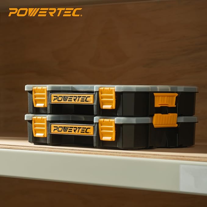POWERTEC Small Parts Organizer & Tool Box – 14 Compartments, Stackable Storage - Image 7
