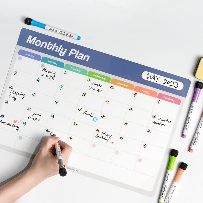 Loukin 17"x11.8" Dry Erase Calendar Set, Electrostatic Adsorption Whiteboard - Image 8