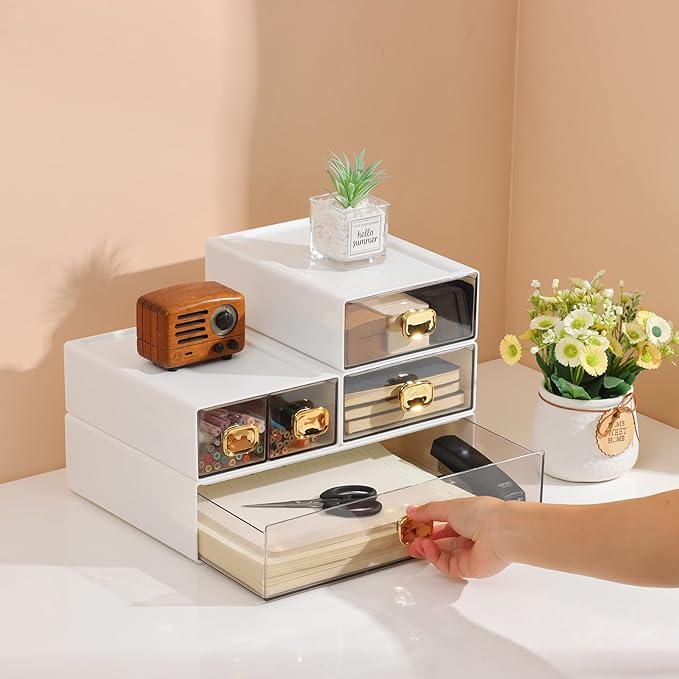 OSteed Spacious Desktop Storage Box, 1 Large 1 Middle & 2 Small Storage Drawers - Image 2