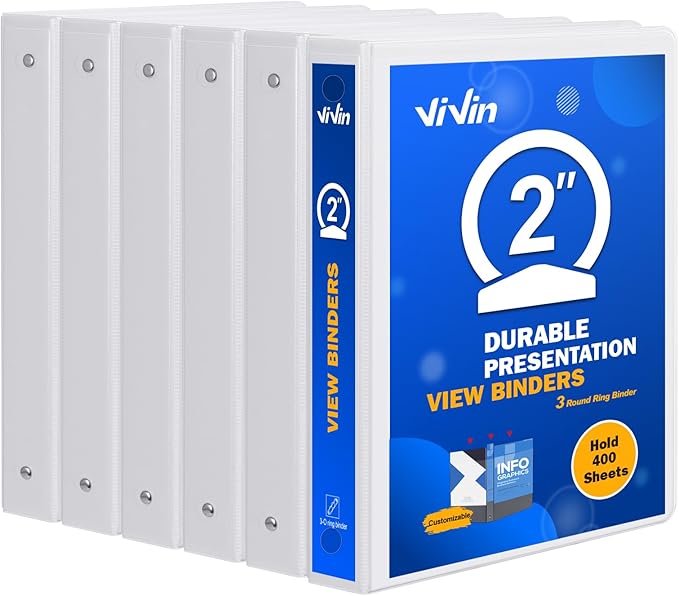 3 Ring Binder 2 Inch, ViVin Sturdy 2"-Round Ring Binder by ViVin