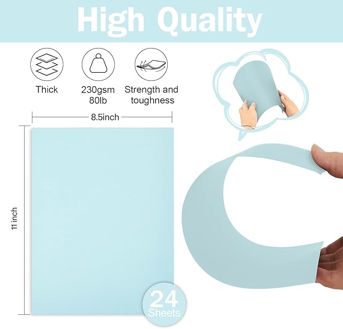 24 Sheets Light Blue Cardstock 8.5 x 11 Pastel Paper, Goefun 80lb Card Stock - Image 2